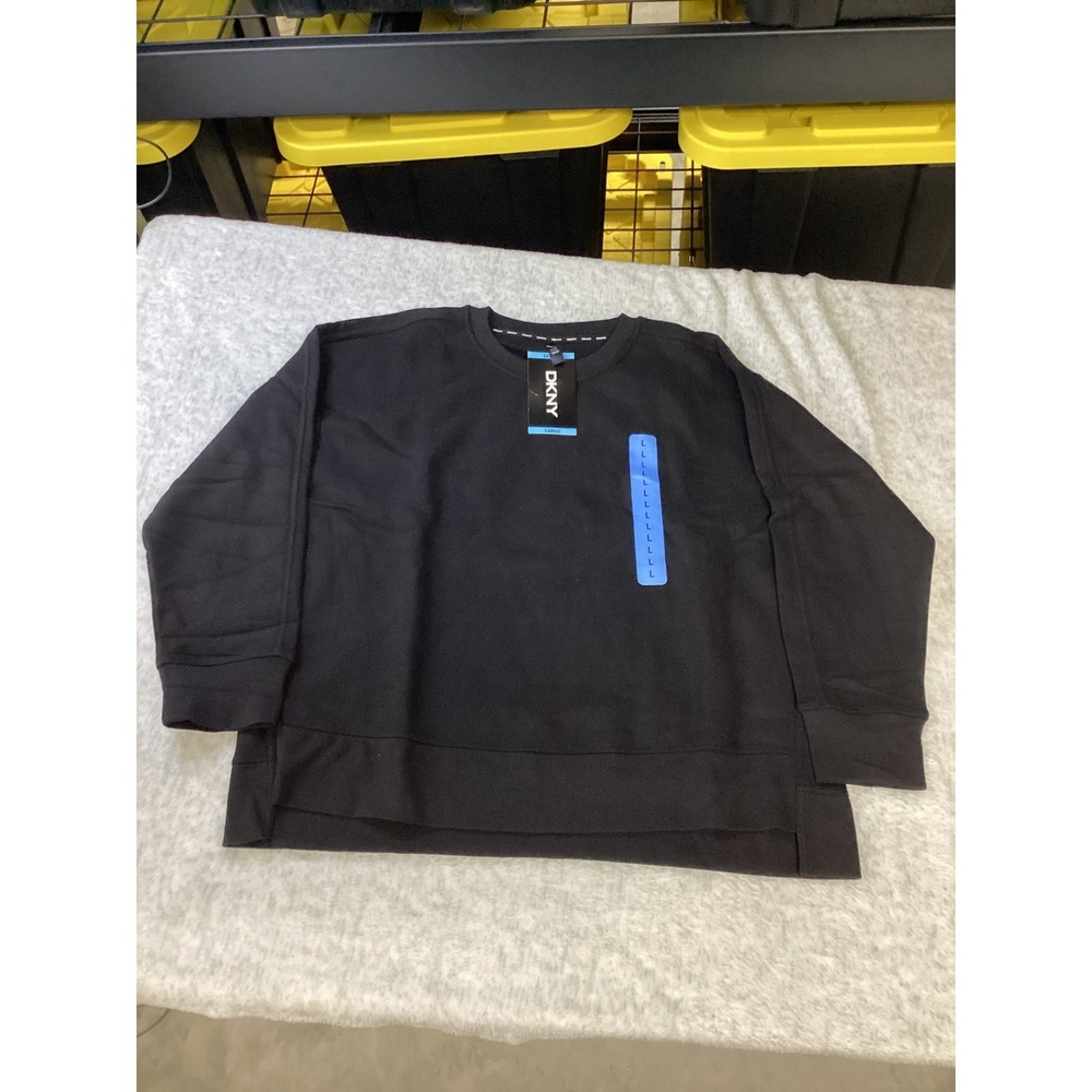 DKNY Sport Womens Hilo Sweatshirt Black Crewneck Pullover DP1T1677 Large‎ NWT